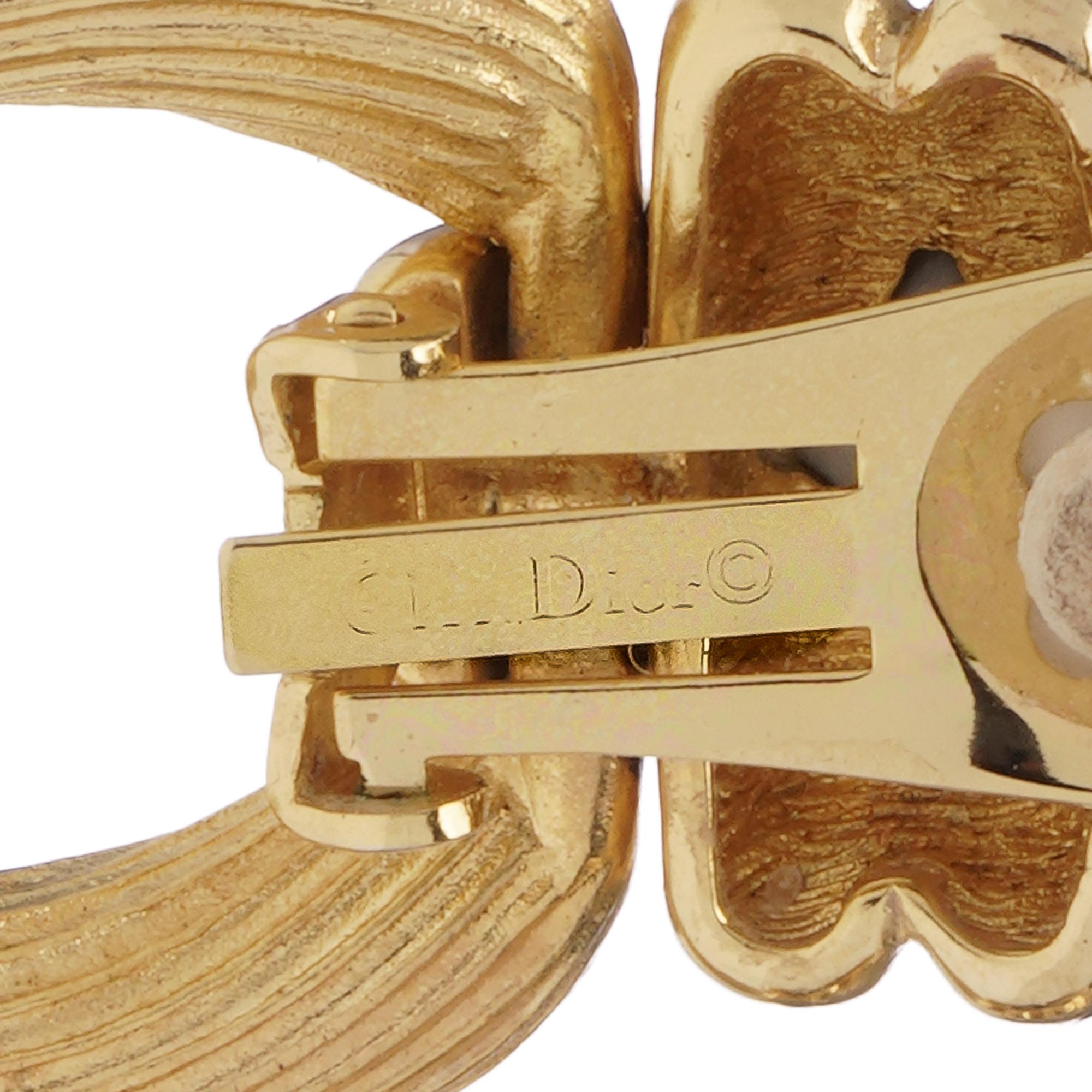 Christian Dior Vintage Gold-Tone Clip-On Hoop Earrings, 1980s In Excellent Condition For Sale In Braintree, GB