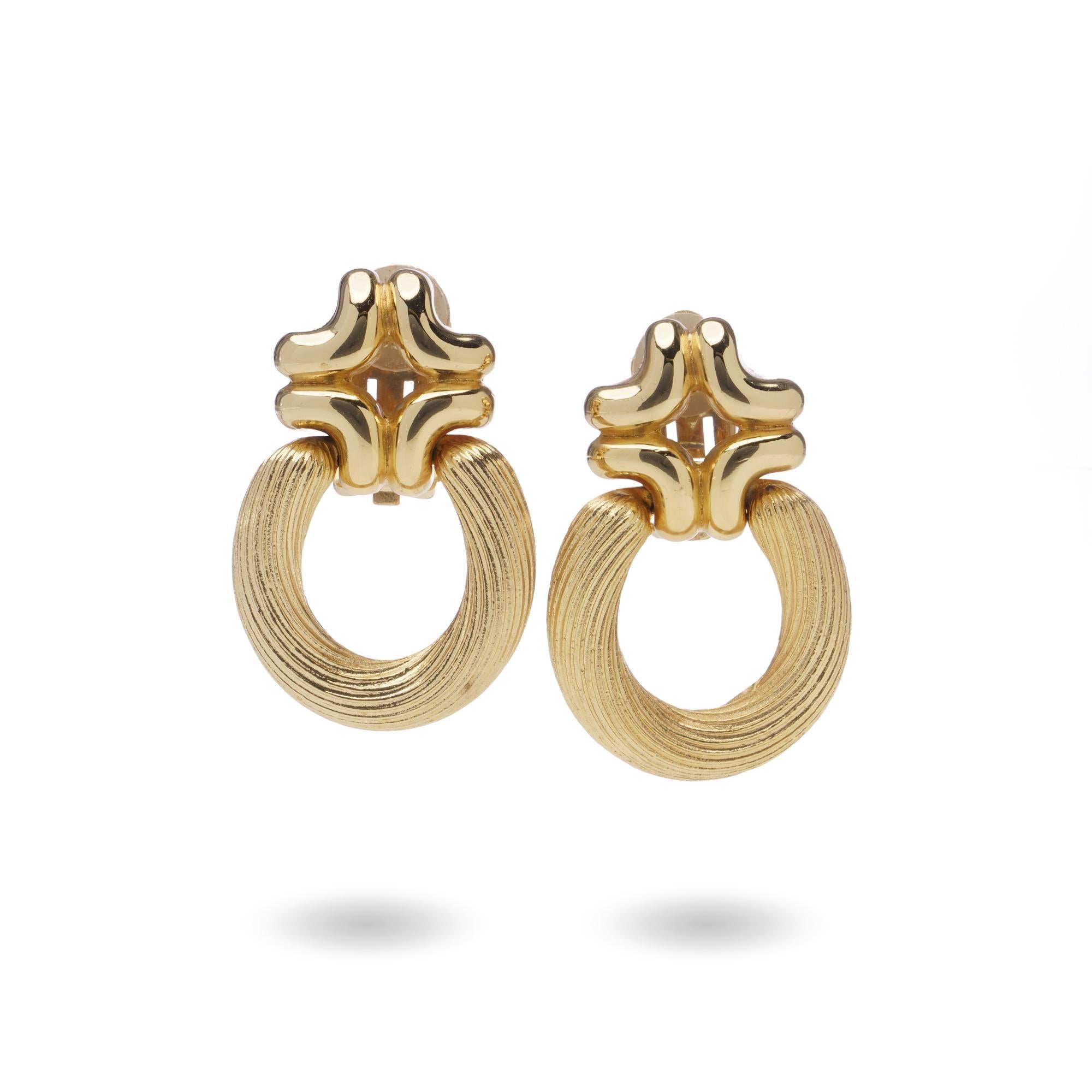 Women's Christian Dior Vintage Gold-Tone Clip-On Hoop Earrings, 1980s For Sale