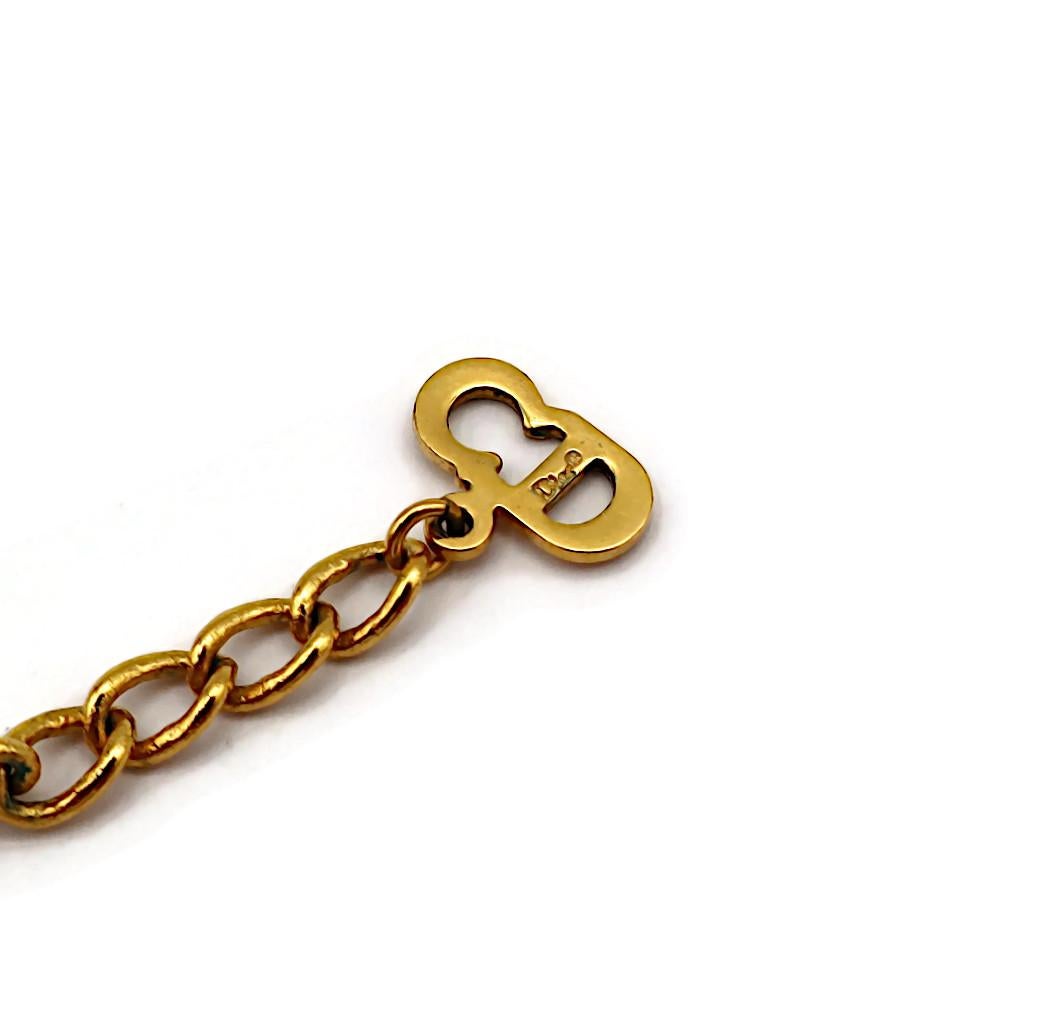 CHRISTIAN DIOR Vintage Gold Tone D Enamel Beaded Necklace For Sale 7