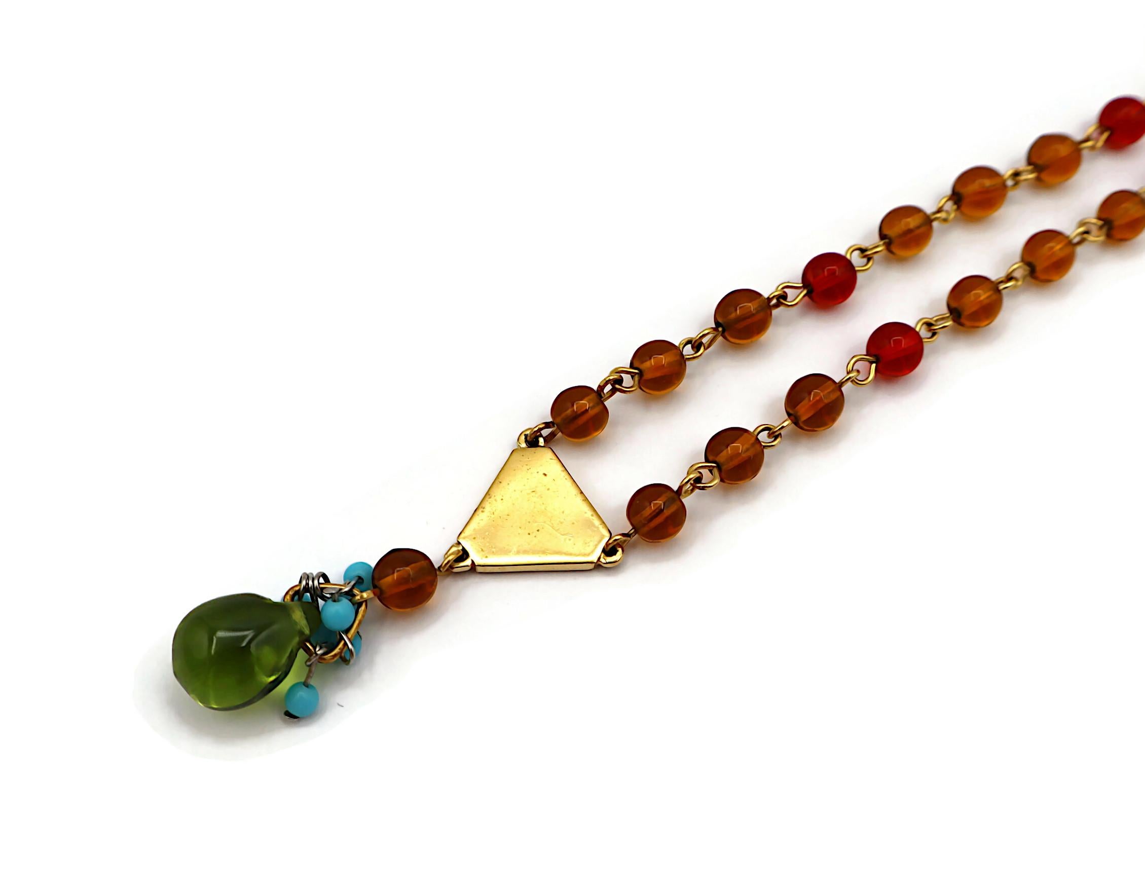CHRISTIAN DIOR Vintage Gold Tone D Enamel Beaded Necklace For Sale 8