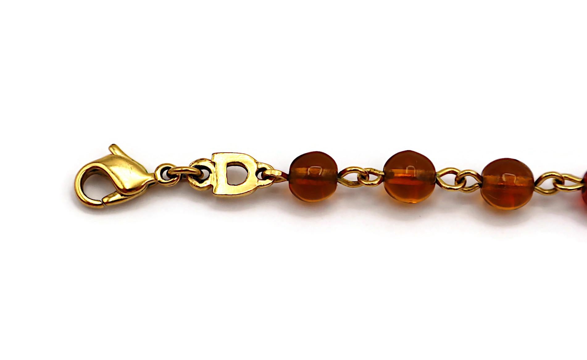 CHRISTIAN DIOR Vintage Gold Tone D Enamel Beaded Necklace In Good Condition For Sale In Nice, FR