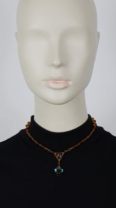 CHRISTIAN DIOR Vintage Gold Tone D Enamel Beaded Necklace