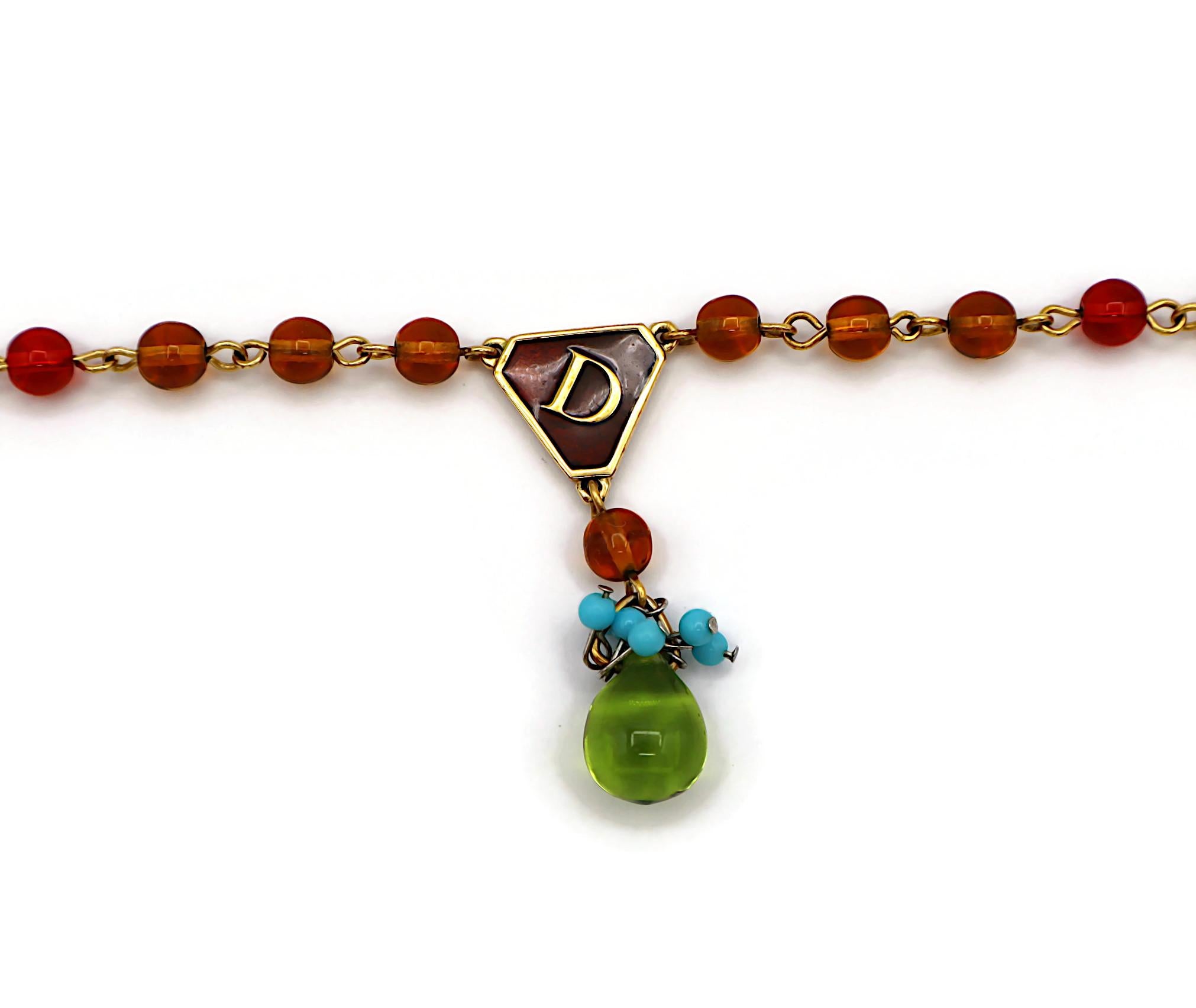 CHRISTIAN DIOR Vintage Gold Tone D Enamel Beaded Necklace For Sale 2