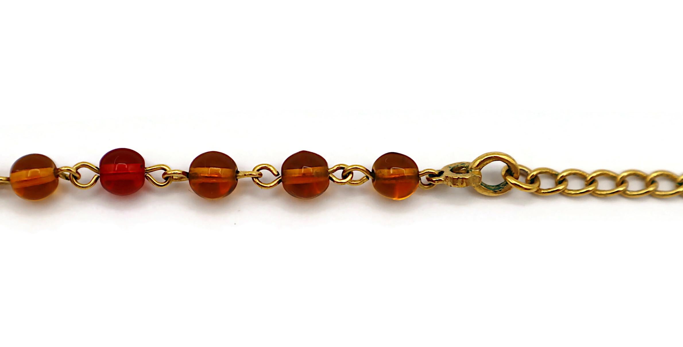 CHRISTIAN DIOR Vintage Gold Tone D Enamel Beaded Necklace For Sale 4