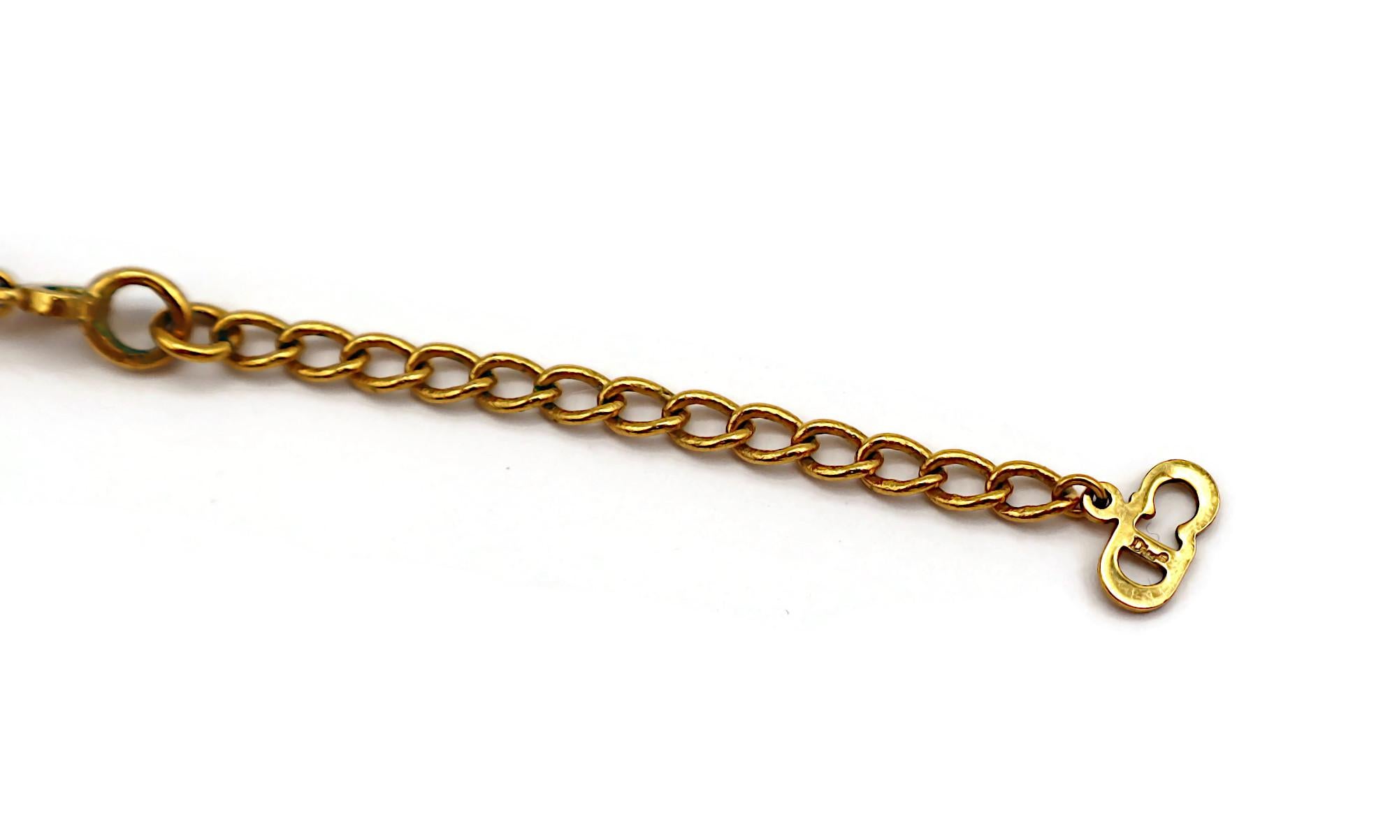 CHRISTIAN DIOR Vintage Gold Tone D Enamel Beaded Necklace For Sale 5