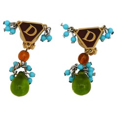 CHRISTIAN DIOR Boucles d'oreilles pendantes vintage en perles d'émail couleur D