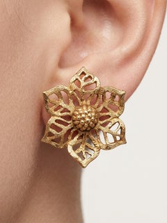 Christian Dior Vintage Gold-Tone Flower Clip Earrings