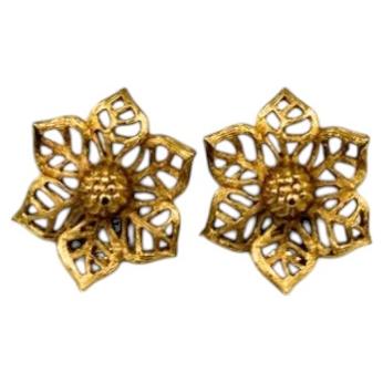 Christian Dior Vintage Gold-Tone Flower Clip Earrings