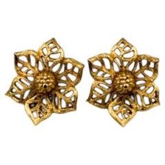 Christian Dior Vintage Gold-Tone Flower Clip Earrings