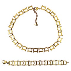 CHRISTIAN DIOR Vintage Gold Tone Initial D Necklace and Bracelet Set
