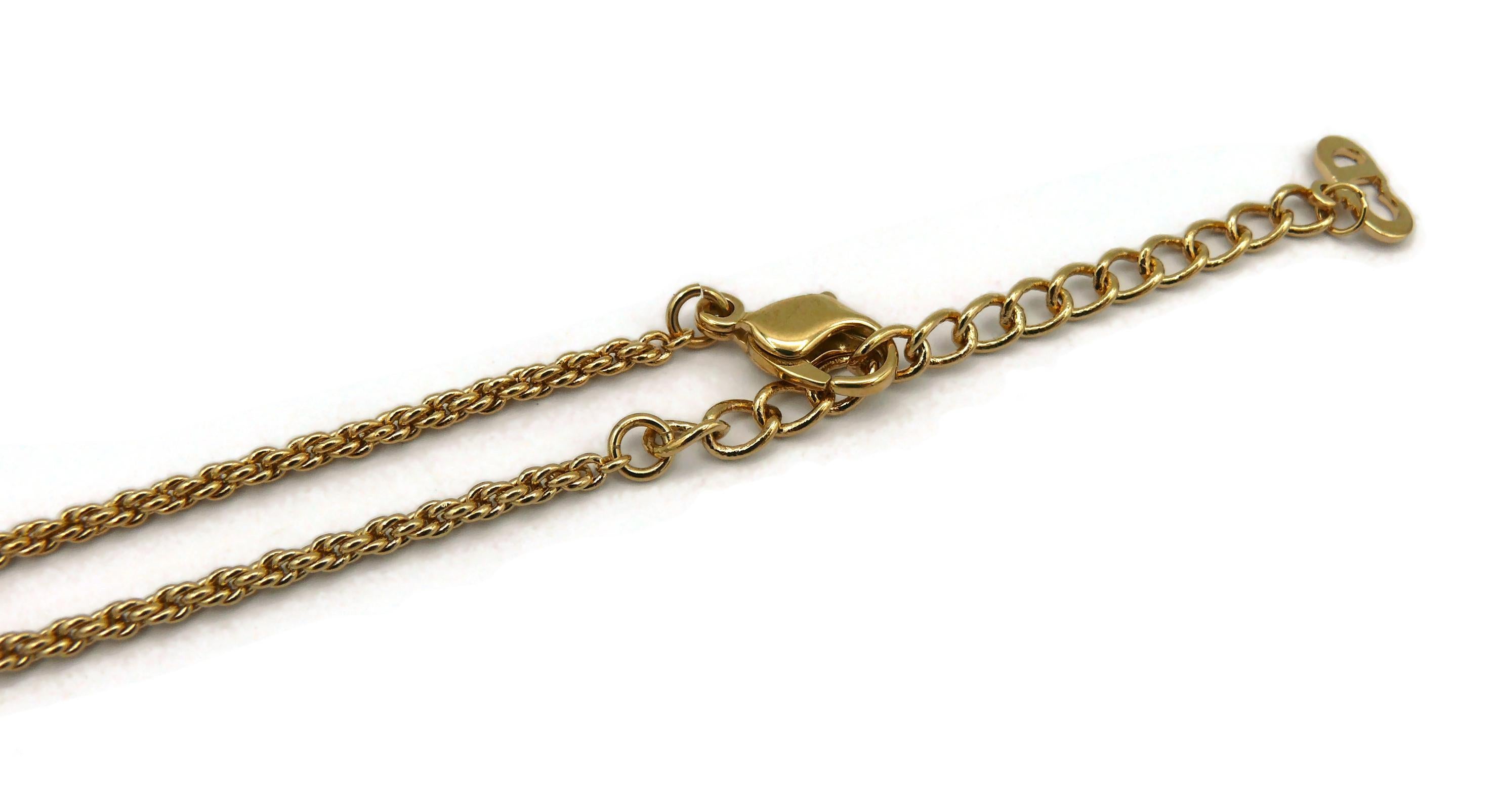 CHRISTIAN DIOR Vintage Gold Tone Jewelled Logo Pendant Necklace For Sale 7
