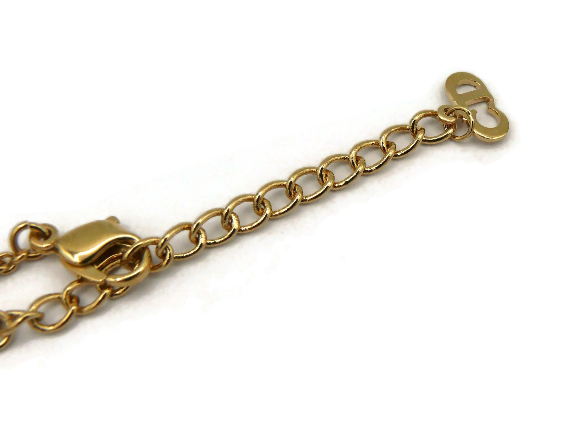 CHRISTIAN DIOR Vintage Gold Tone Jewelled Logo Pendant Necklace For Sale 8