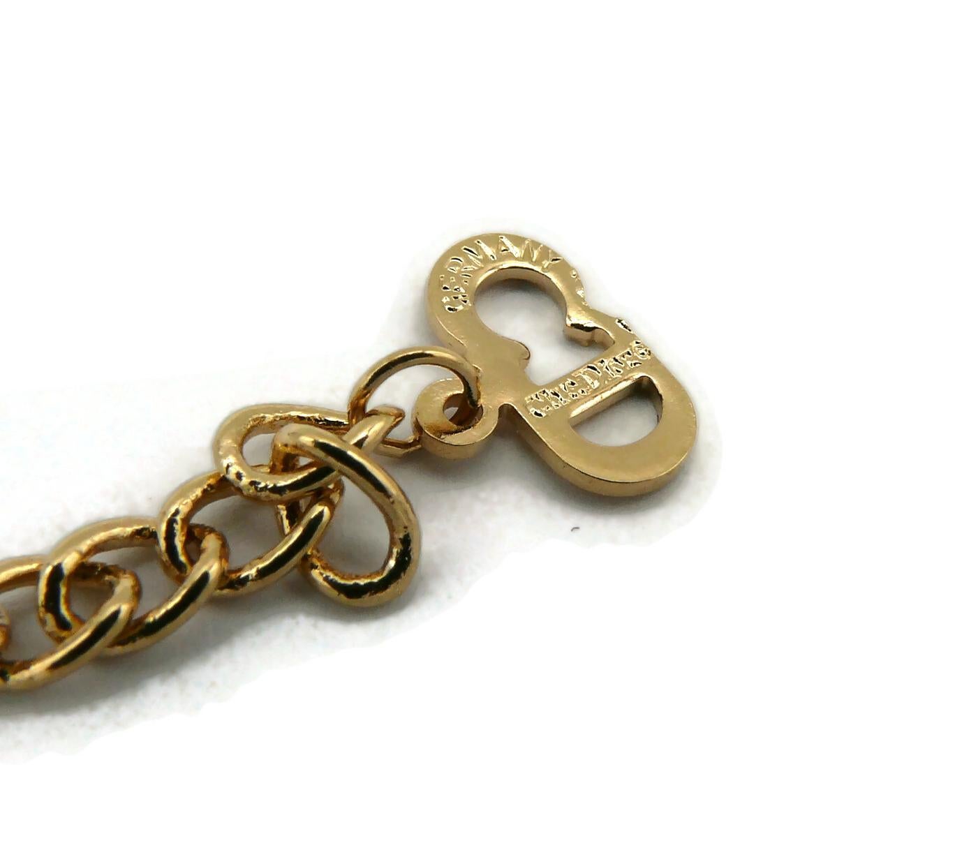 CHRISTIAN DIOR Vintage Gold Tone Jewelled Logo Pendant Necklace For Sale 10
