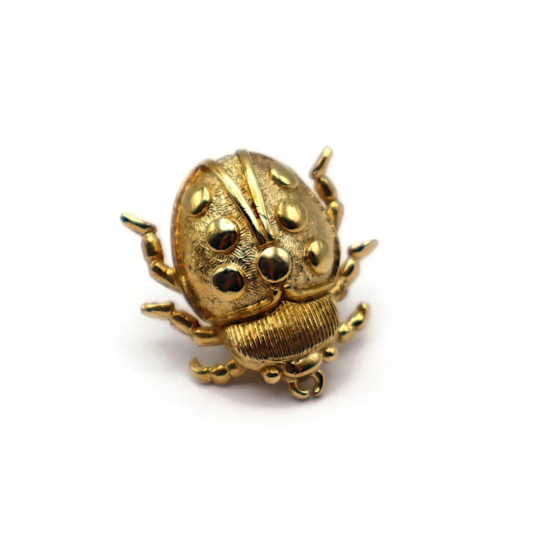 CHRISTIAN DIOR Vintage Gold-Tone Ladybug Pin Brooch at 1stDibs