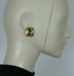 CHRISTIAN DIOR Vintage Gold Tone Logo Clip-On Earrings
