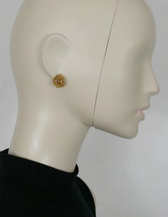 CHRISTIAN DIOR Vintage Gold Tone Logo Clip-On Earrings