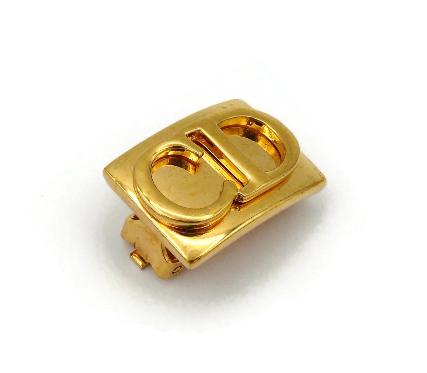CHRISTIAN DIOR Vintage Gold Tone Logo Clip-On Earrings For Sale 4