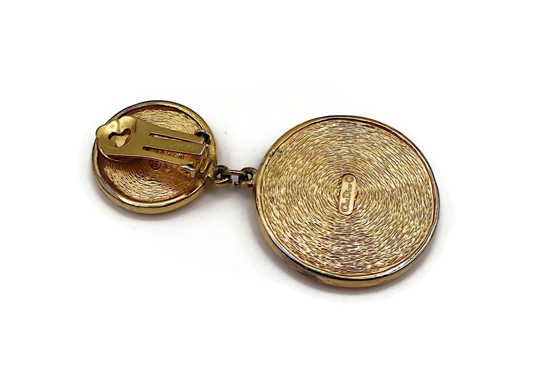 CHRISTIAN DIOR Vintage Gold Tone Logo Dangling Earrings For Sale 7