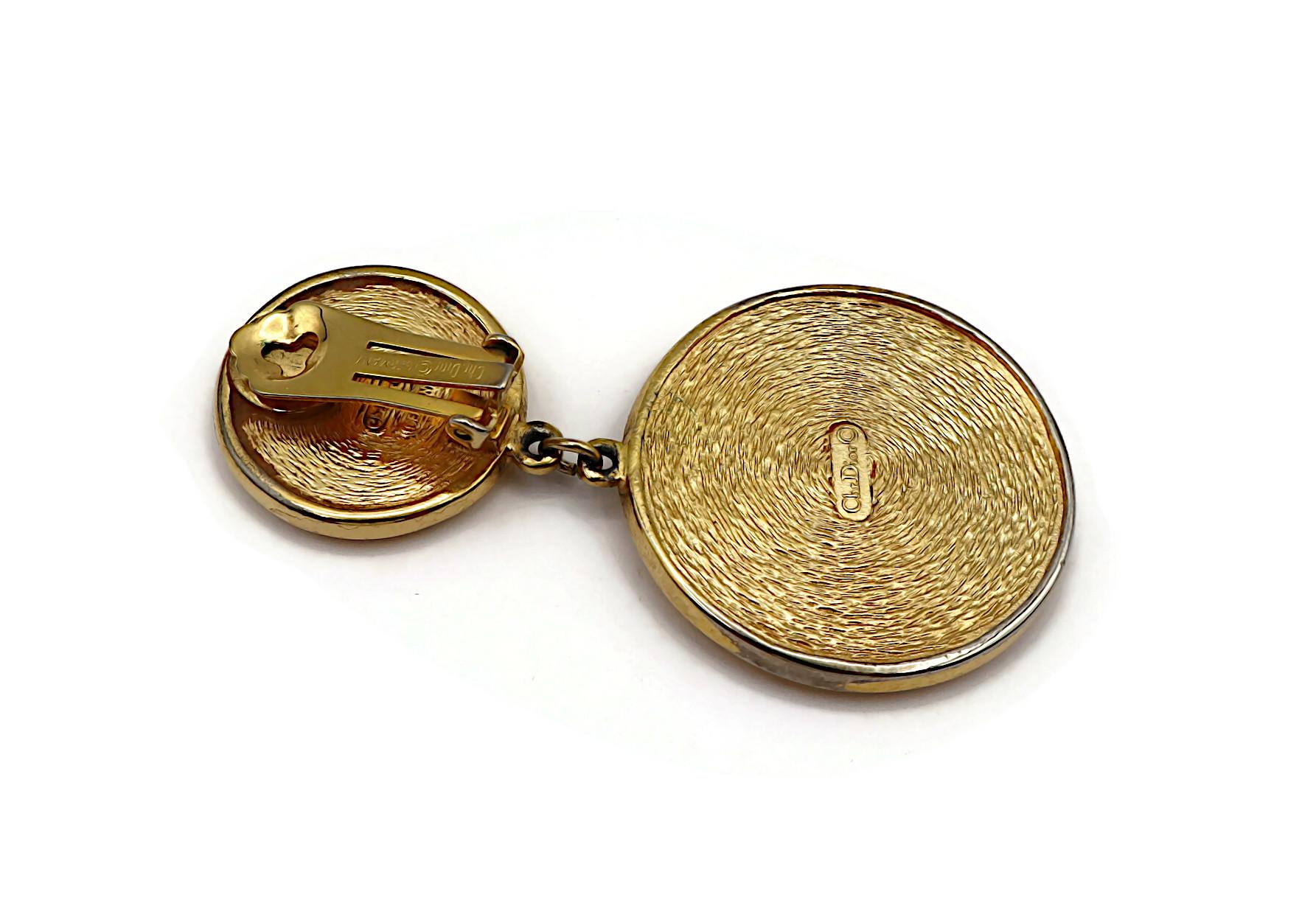 CHRISTIAN DIOR Vintage Gold Tone Logo Dangling Earrings For Sale 10