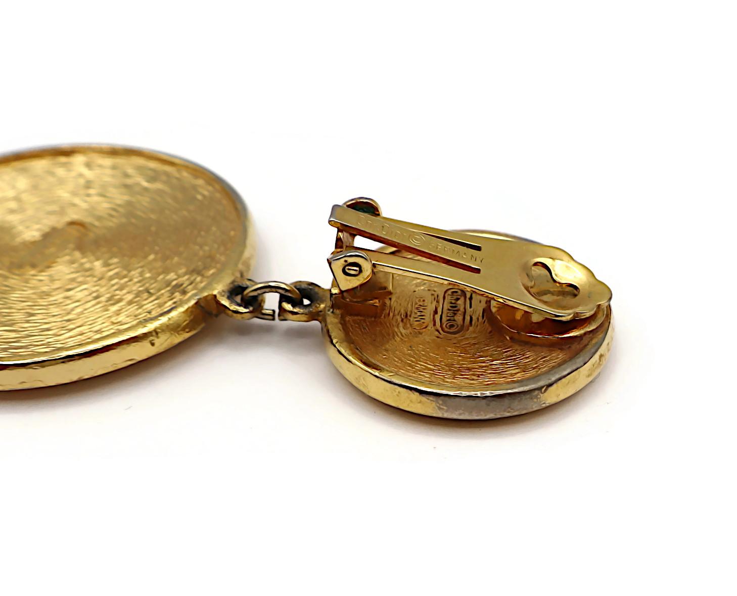 CHRISTIAN DIOR Vintage Gold Tone Logo Dangling Earrings For Sale 13