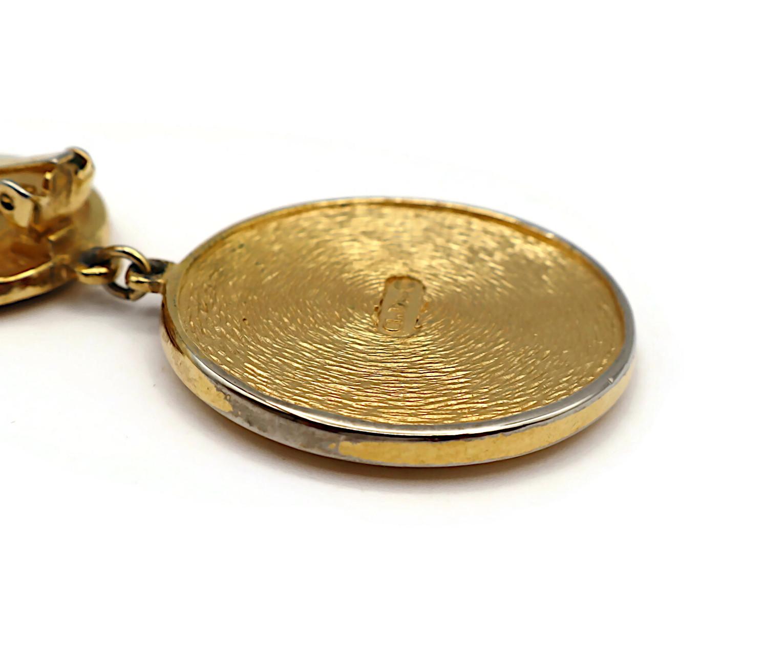 CHRISTIAN DIOR Vintage Gold Tone Logo Dangling Earrings For Sale 14