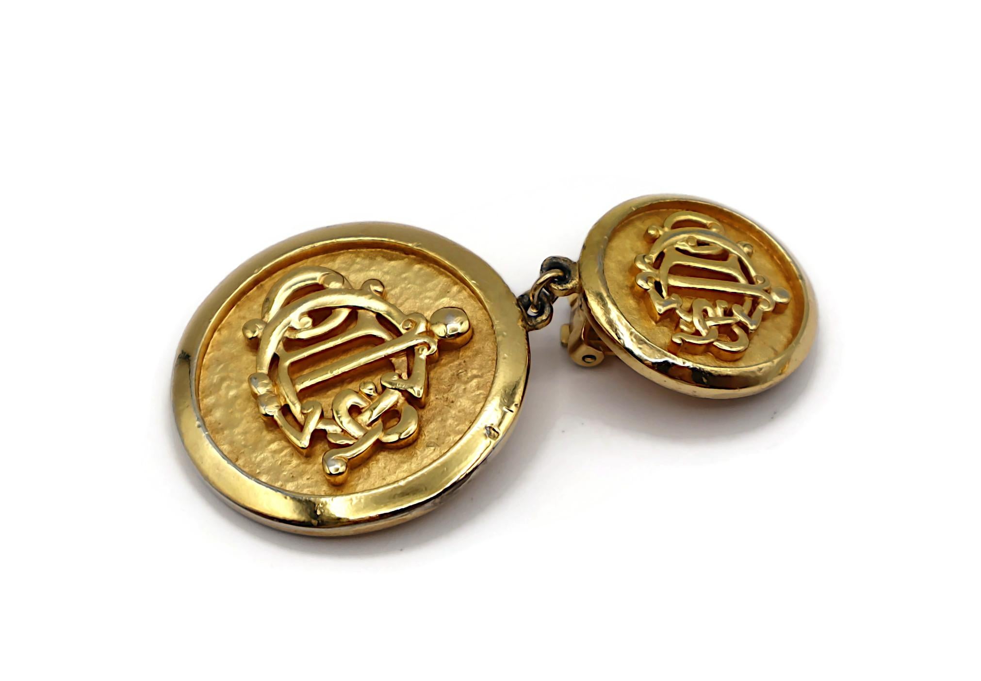 CHRISTIAN DIOR Vintage Gold Tone Logo Dangling Earrings For Sale 4