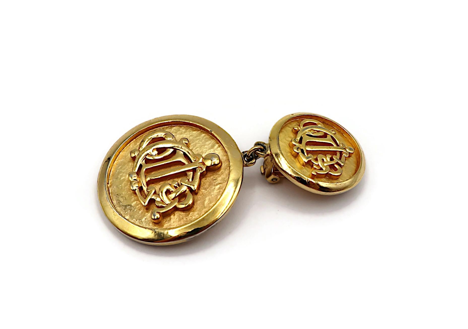 CHRISTIAN DIOR Vintage Gold Tone Logo Dangling Earrings For Sale 6
