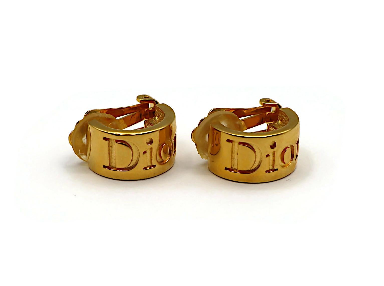 Women's CHRISTIAN DIOR Vintage Gold Tone Logo Half Hoop Clip-On Earrings For Sale