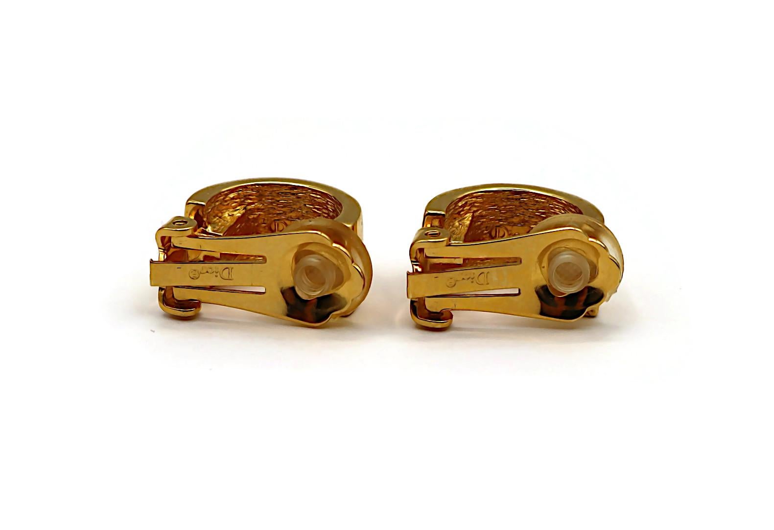 CHRISTIAN DIOR Vintage Gold Tone Logo Half Hoop Clip-On Earrings For Sale 4