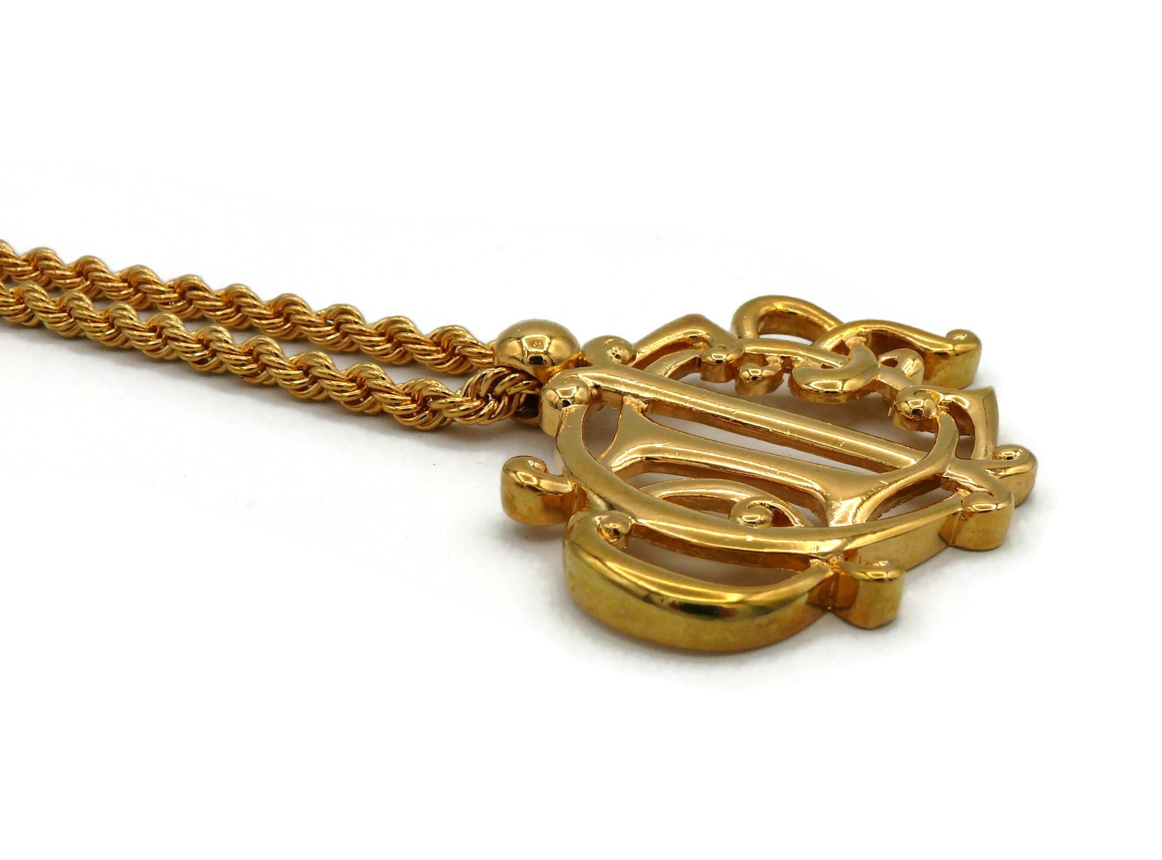 CHRISTIAN DIOR Vintage Gold Tone Logo Pendant Necklace For Sale 4
