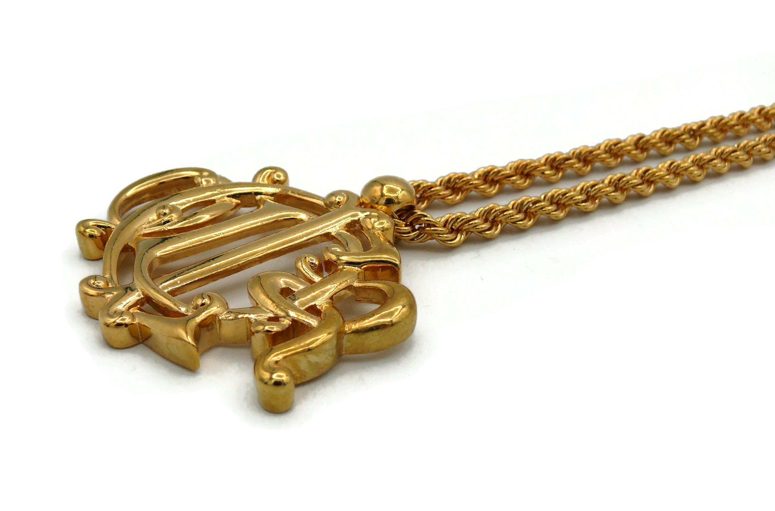CHRISTIAN DIOR Vintage Gold Tone Logo Pendant Necklace For Sale 5
