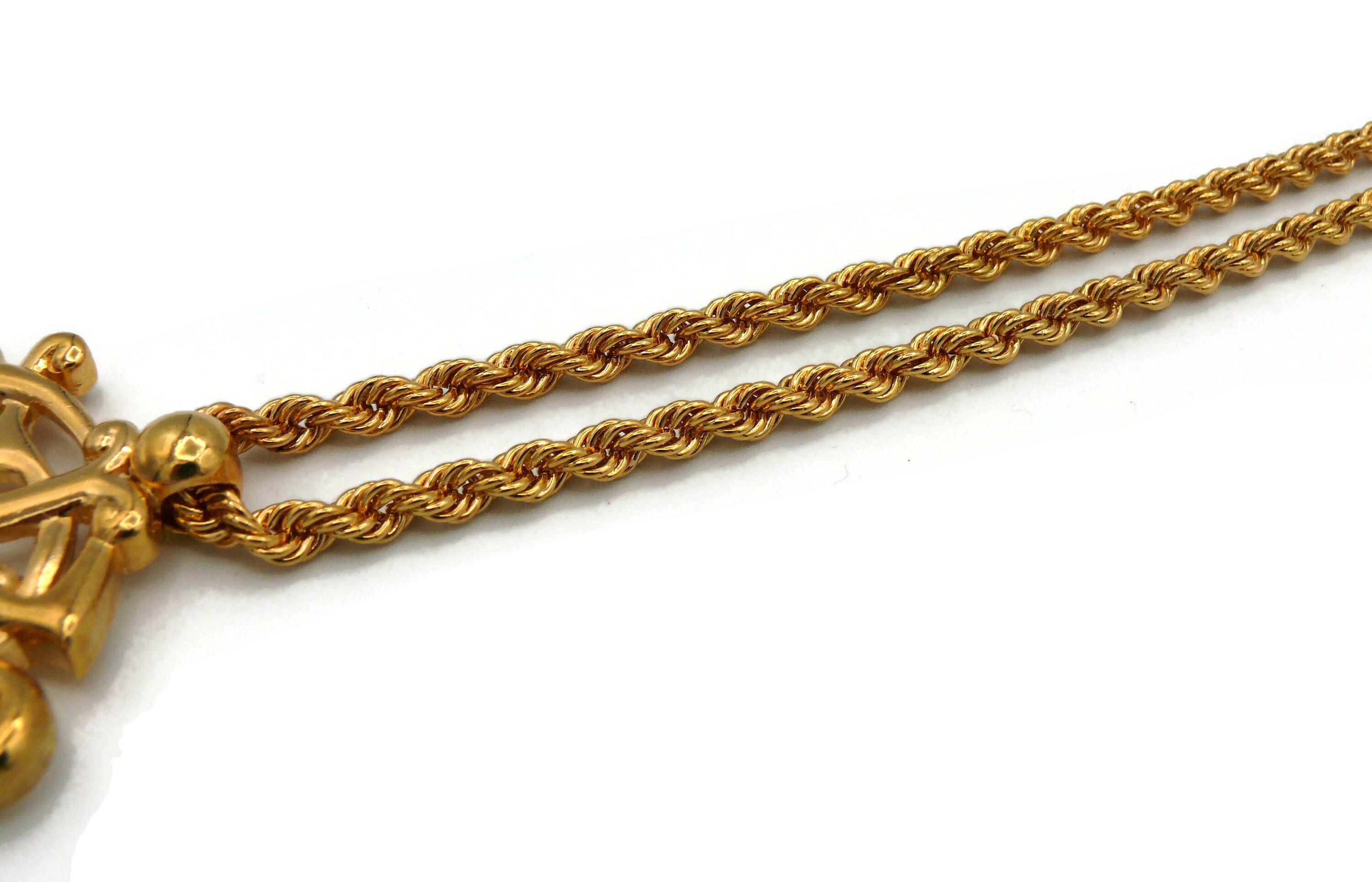 CHRISTIAN DIOR Vintage Gold Tone Logo Pendant Necklace For Sale 6