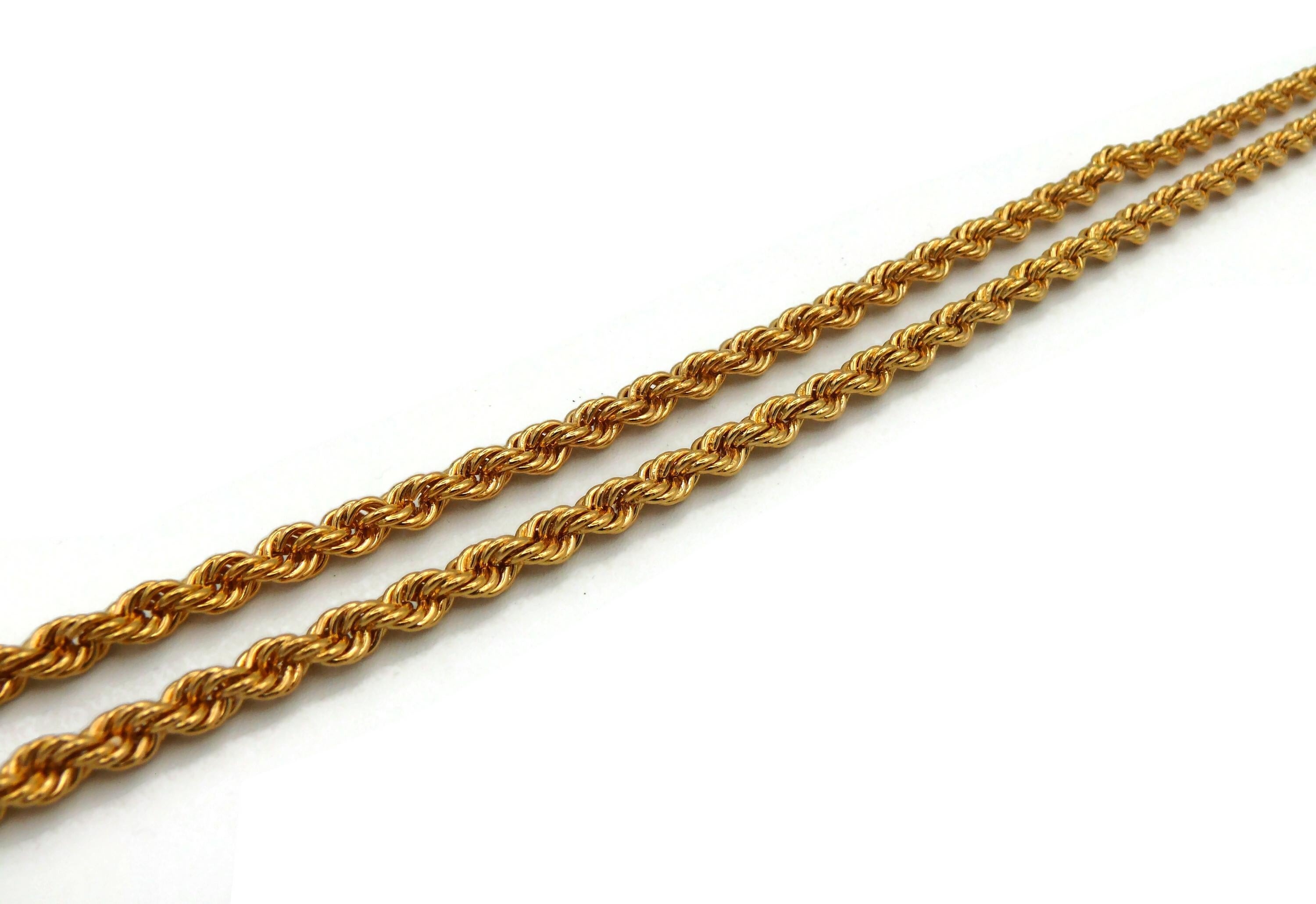 CHRISTIAN DIOR Vintage Gold Tone Logo Pendant Necklace For Sale 7
