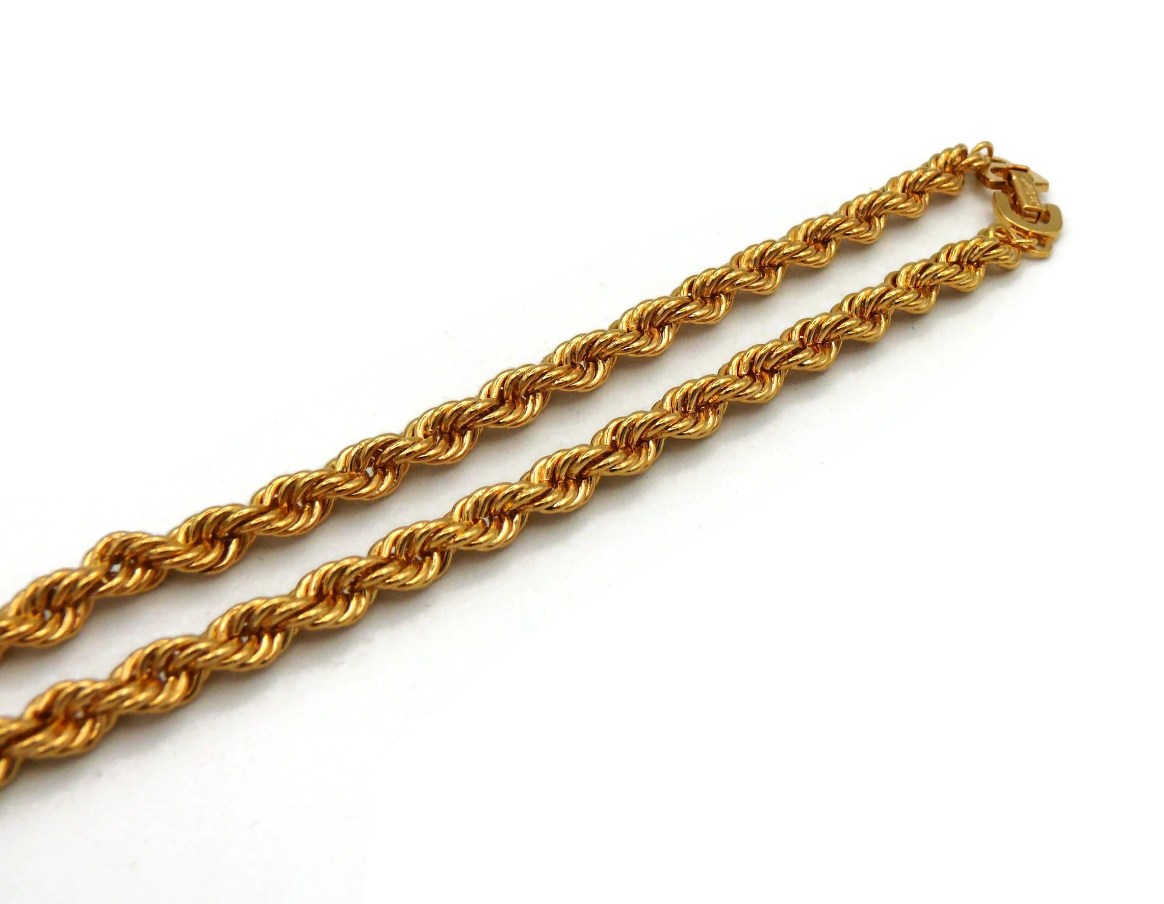 CHRISTIAN DIOR Vintage Gold Tone Logo Pendant Necklace For Sale 8