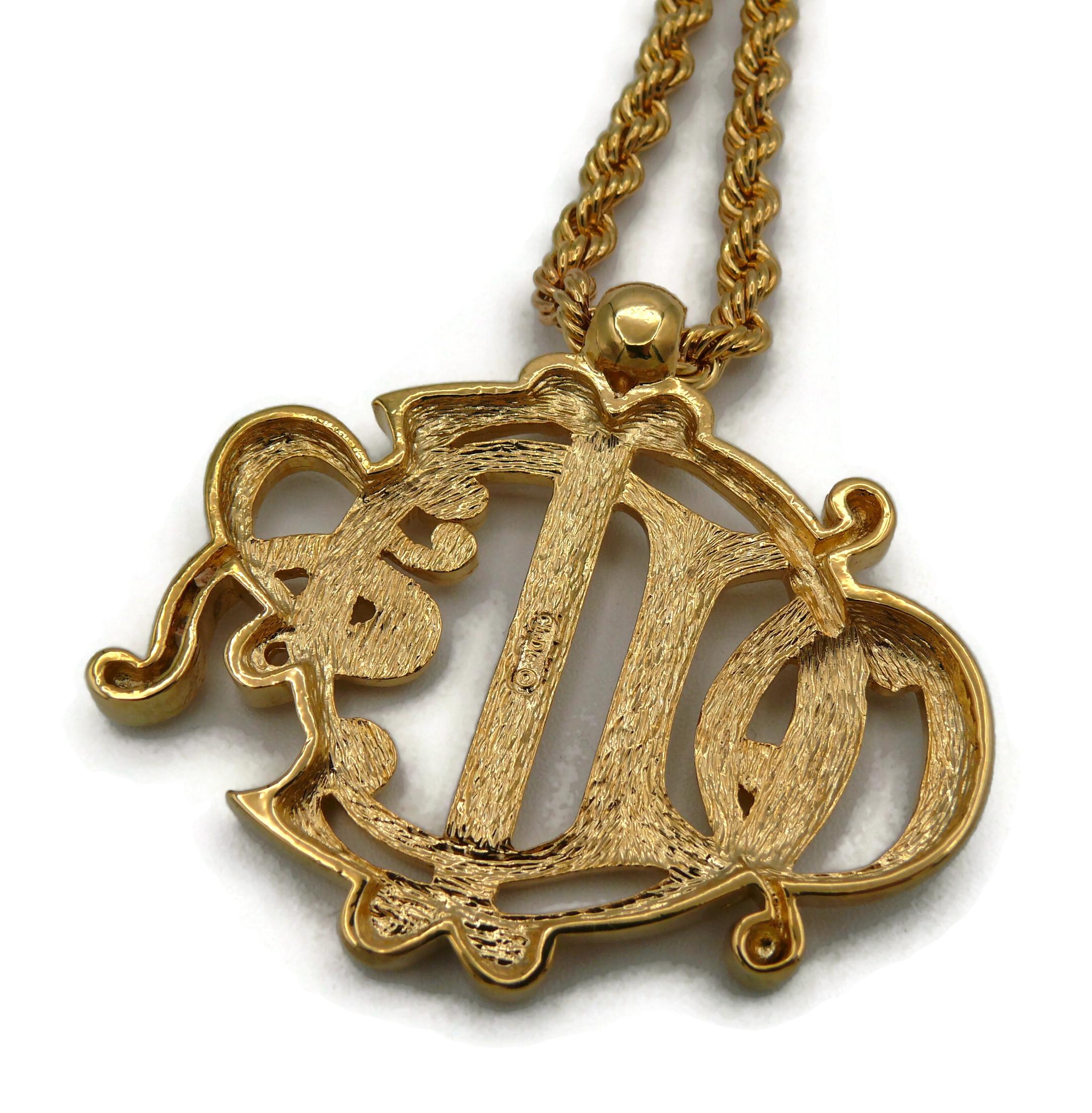 CHRISTIAN DIOR Vintage Gold Tone Logo Pendant Necklace For Sale 10
