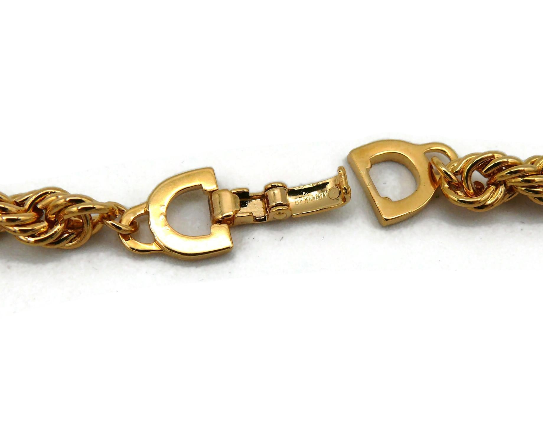 CHRISTIAN DIOR Vintage Gold Tone Logo Pendant Necklace For Sale 11