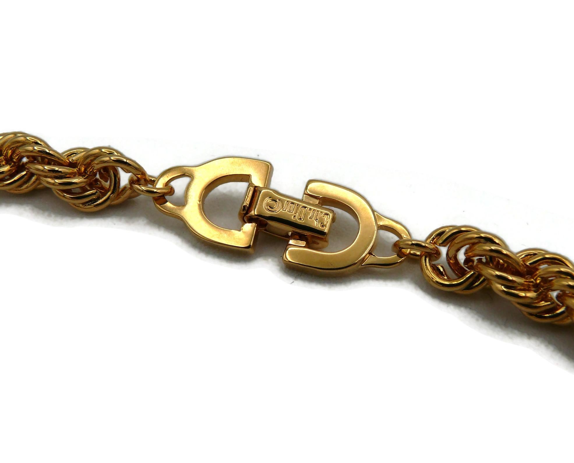 CHRISTIAN DIOR Vintage Gold Tone Logo Pendant Necklace For Sale 13