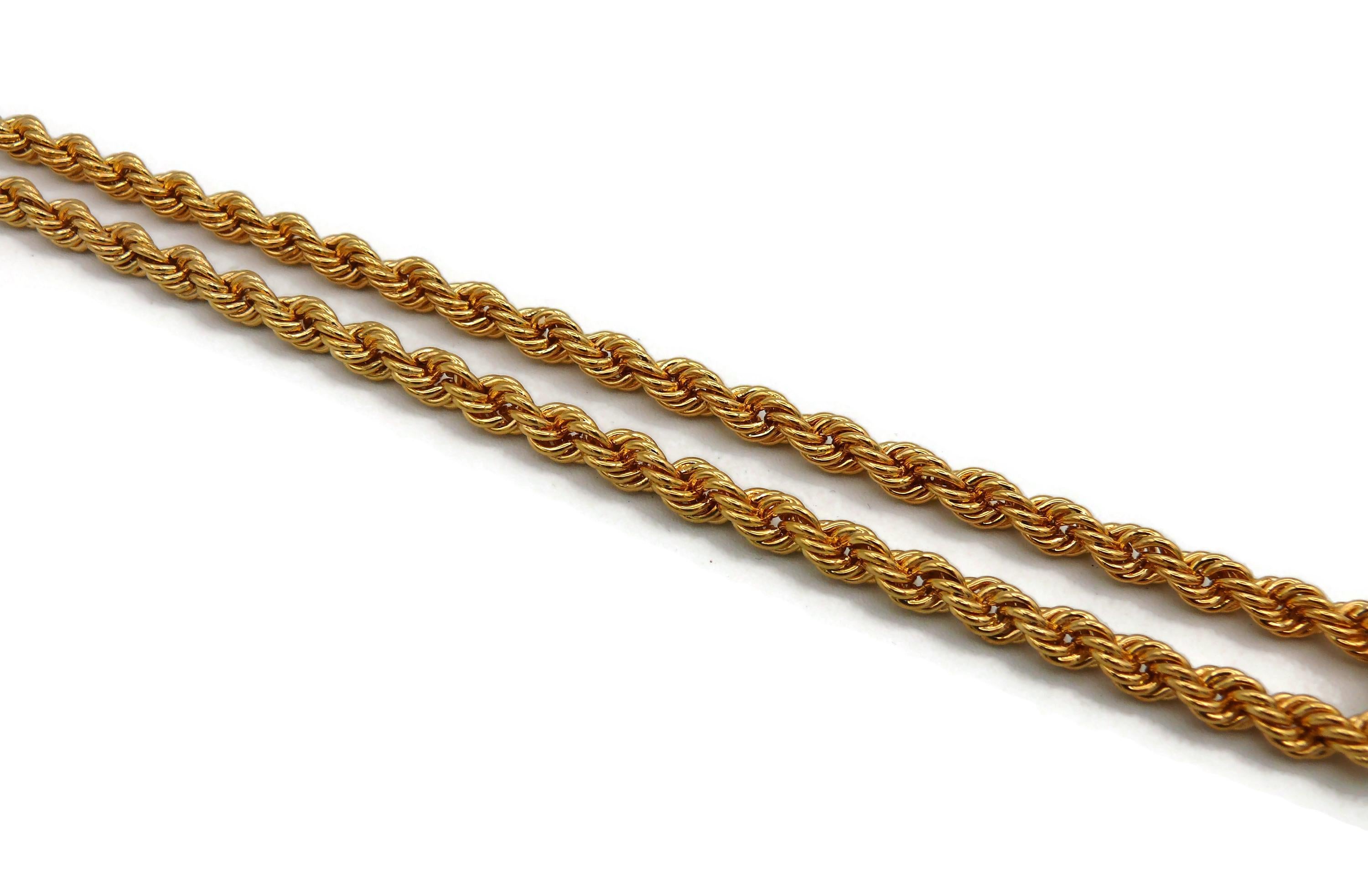 CHRISTIAN DIOR Vintage Gold Tone Logo Pendant Necklace For Sale 1