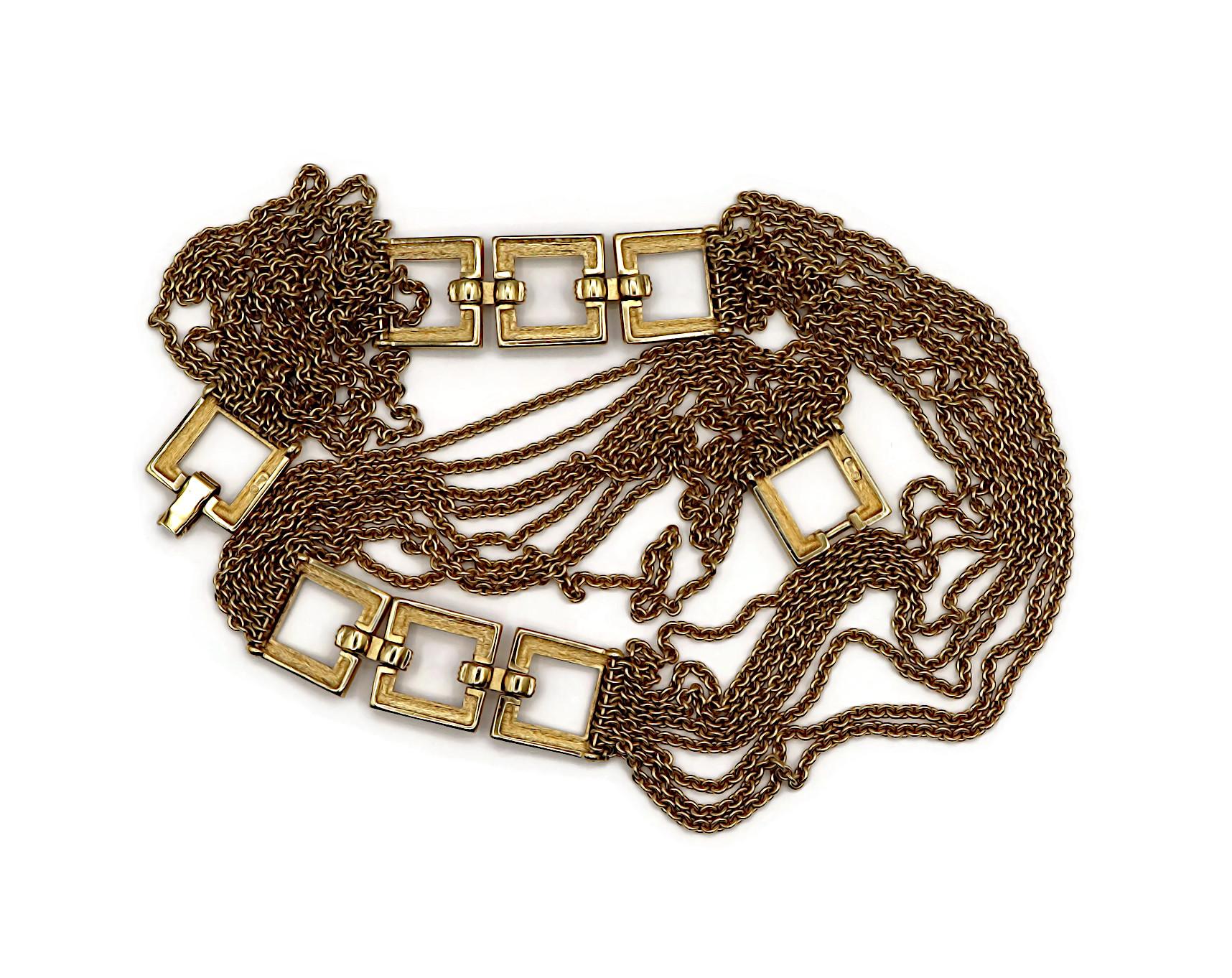 CHRISTIAN DIOR Vintage Gold Tone Multi Chain Cannage Link Necklace For Sale 8