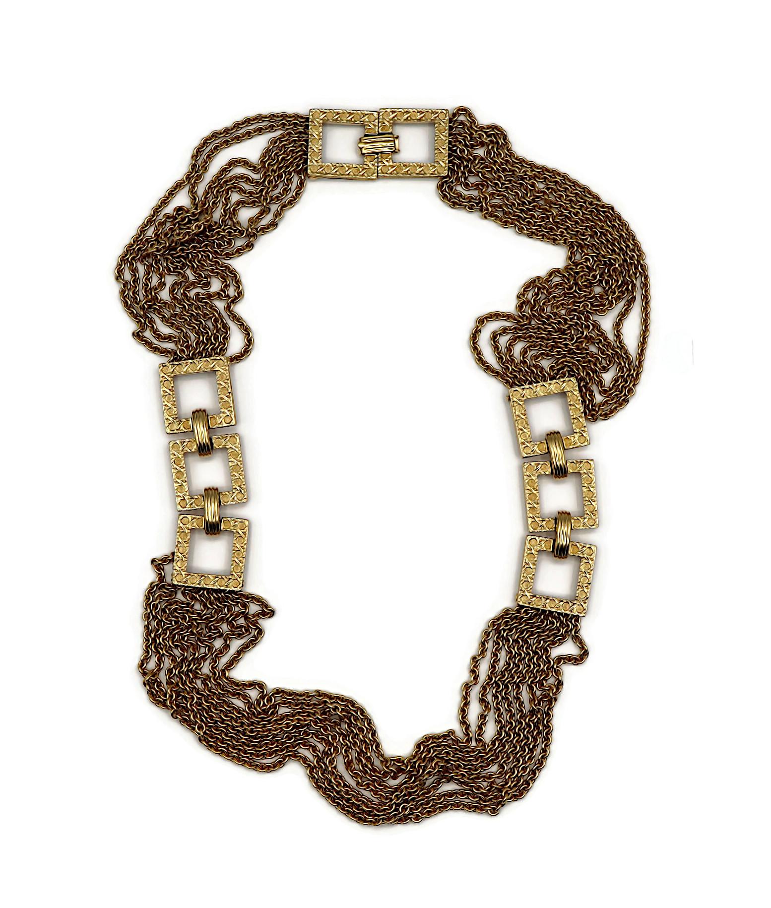 CHRISTIAN DIOR Vintage Gold Tone Multi Chain Cannage Link Necklace In Good Condition For Sale In Nice, FR