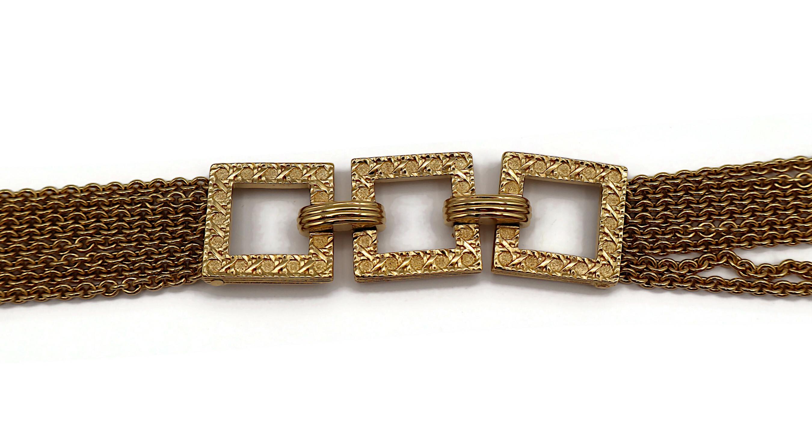 CHRISTIAN DIOR Vintage Gold Tone Multi Chain Cannage Link Necklace For Sale 2