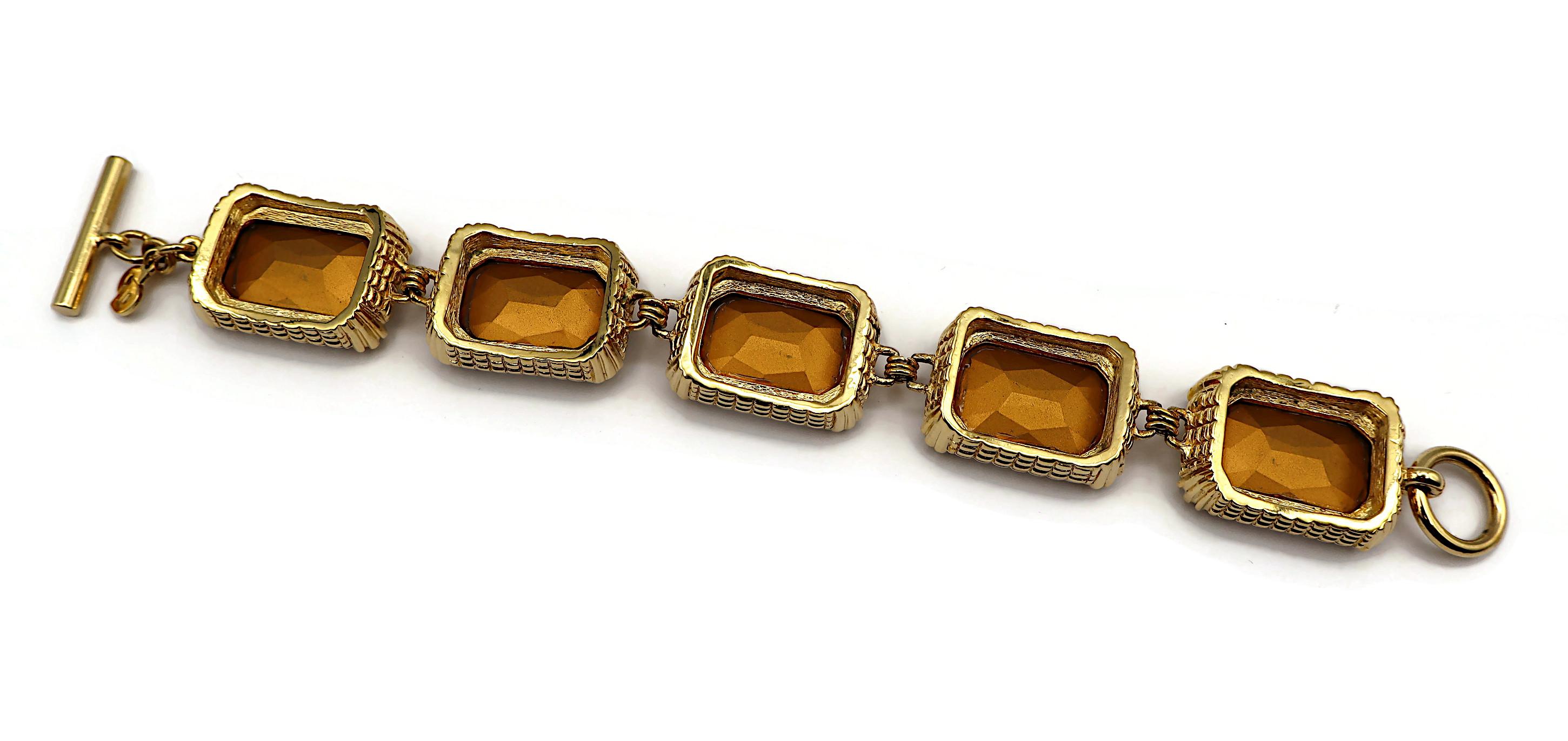 CHRISTIAN DIOR Vintage Gold Tone Rectangular Crystal Link Bracelet For Sale 6