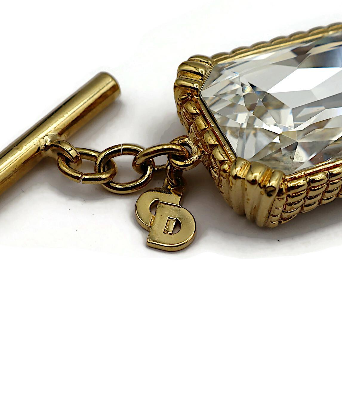 CHRISTIAN DIOR Vintage Gold Tone Rectangular Crystal Link Bracelet 7