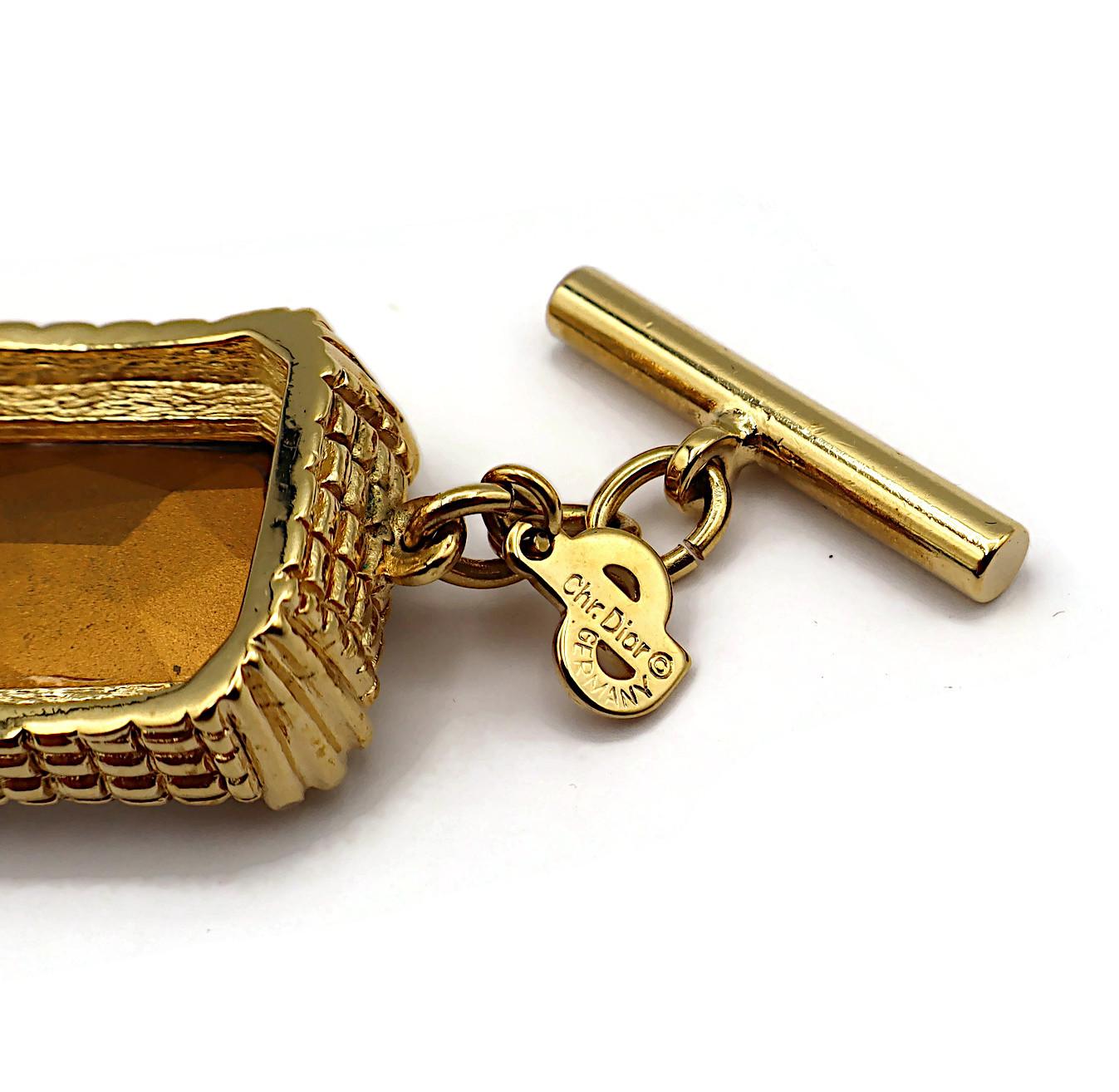 CHRISTIAN DIOR Vintage Gold Tone Rectangular Crystal Link Bracelet 8