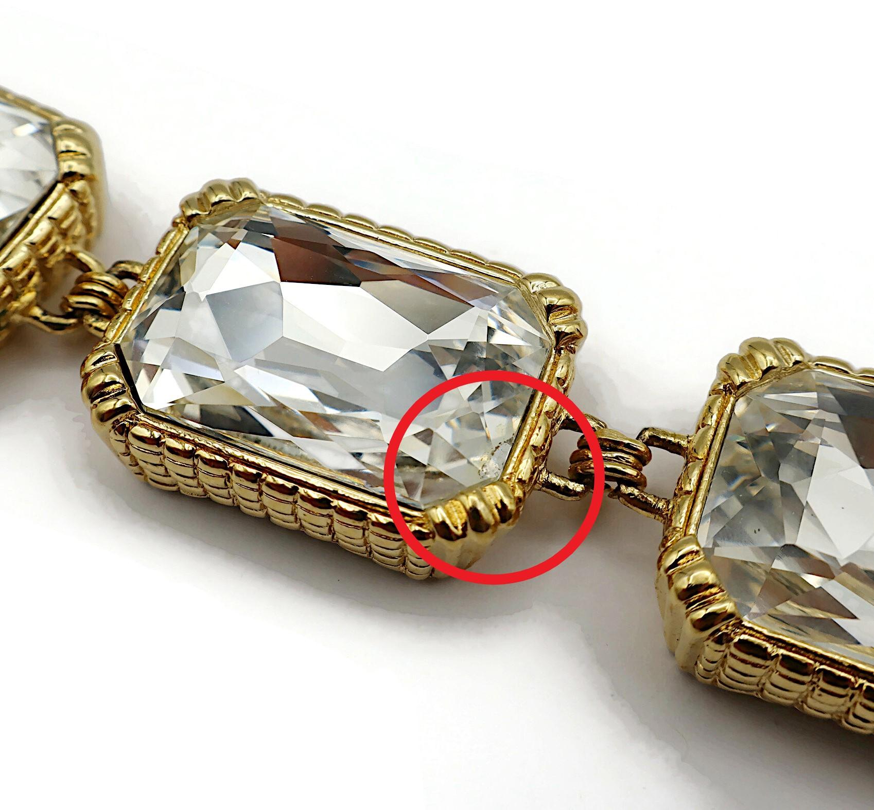 CHRISTIAN DIOR Vintage Gold Tone Rectangular Crystal Link Bracelet 9