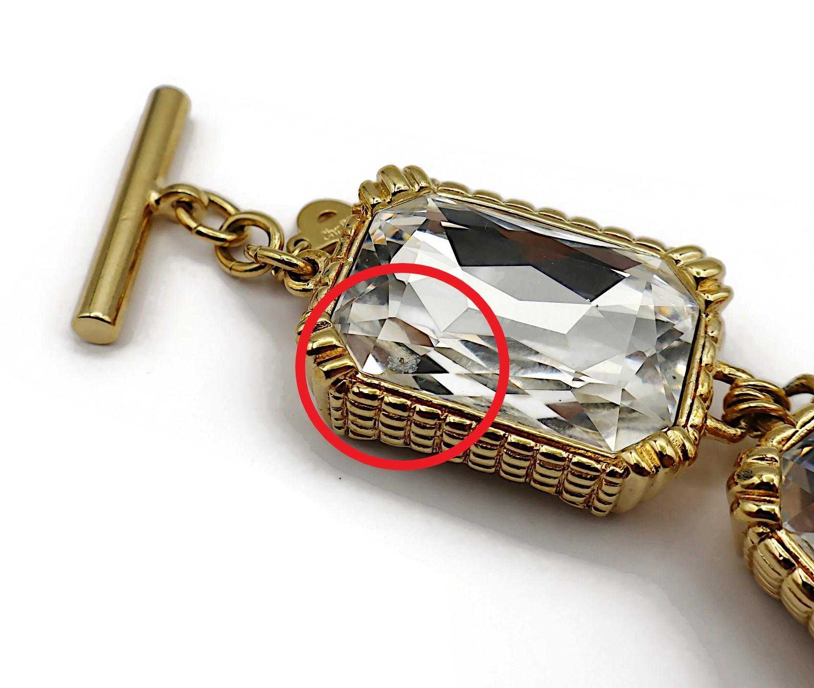 CHRISTIAN DIOR Vintage Gold Tone Rectangular Crystal Link Bracelet For Sale 11