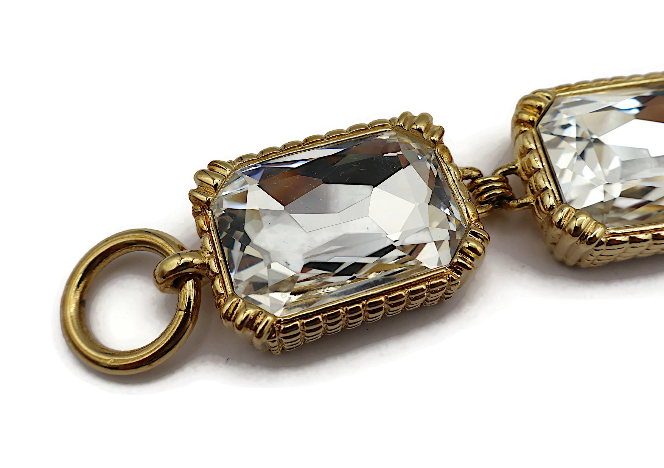 CHRISTIAN DIOR Vintage Gold Tone Rectangular Crystal Link Bracelet In Good Condition For Sale In Nice, FR