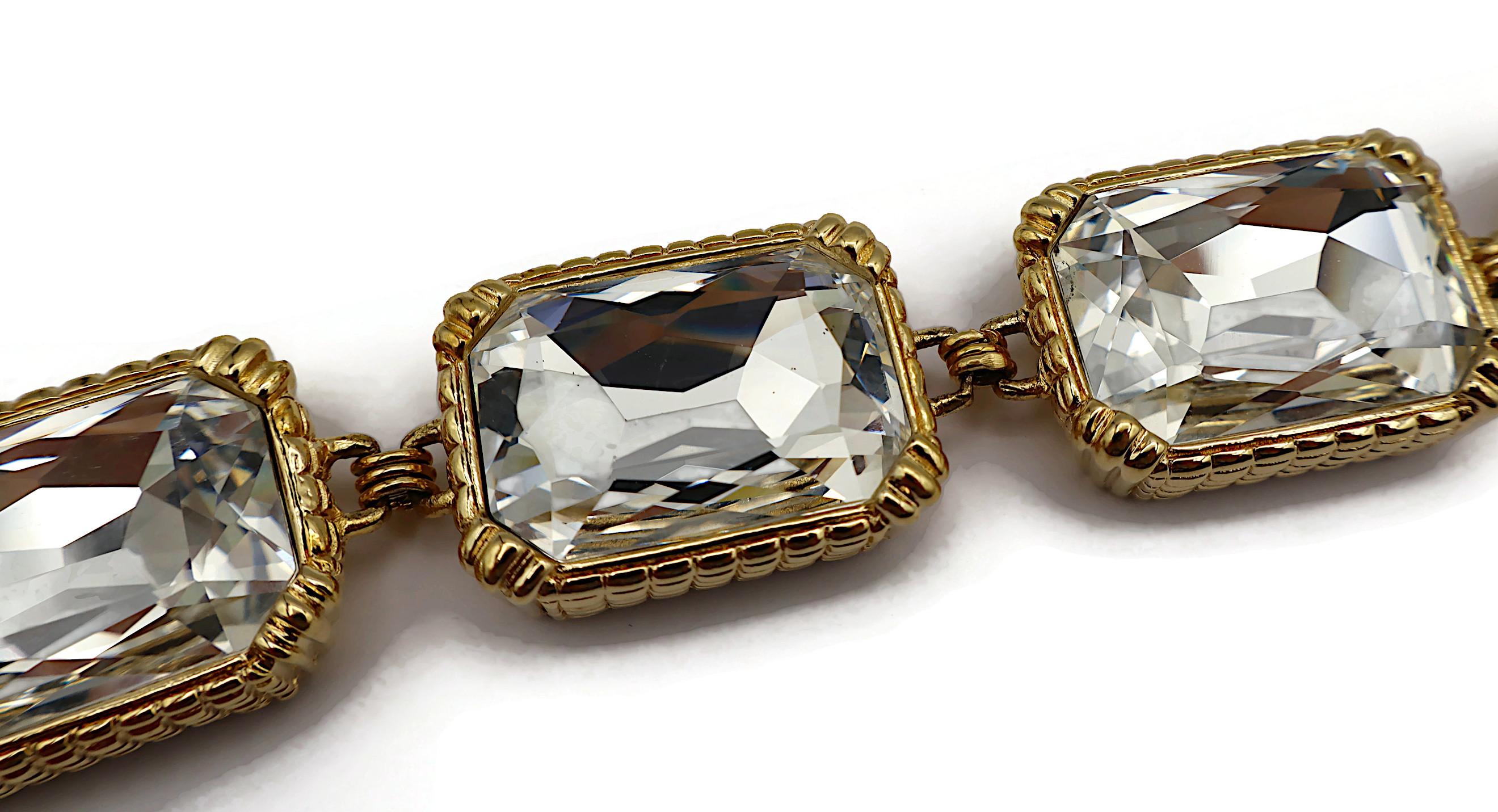 Women's CHRISTIAN DIOR Vintage Gold Tone Rectangular Crystal Link Bracelet