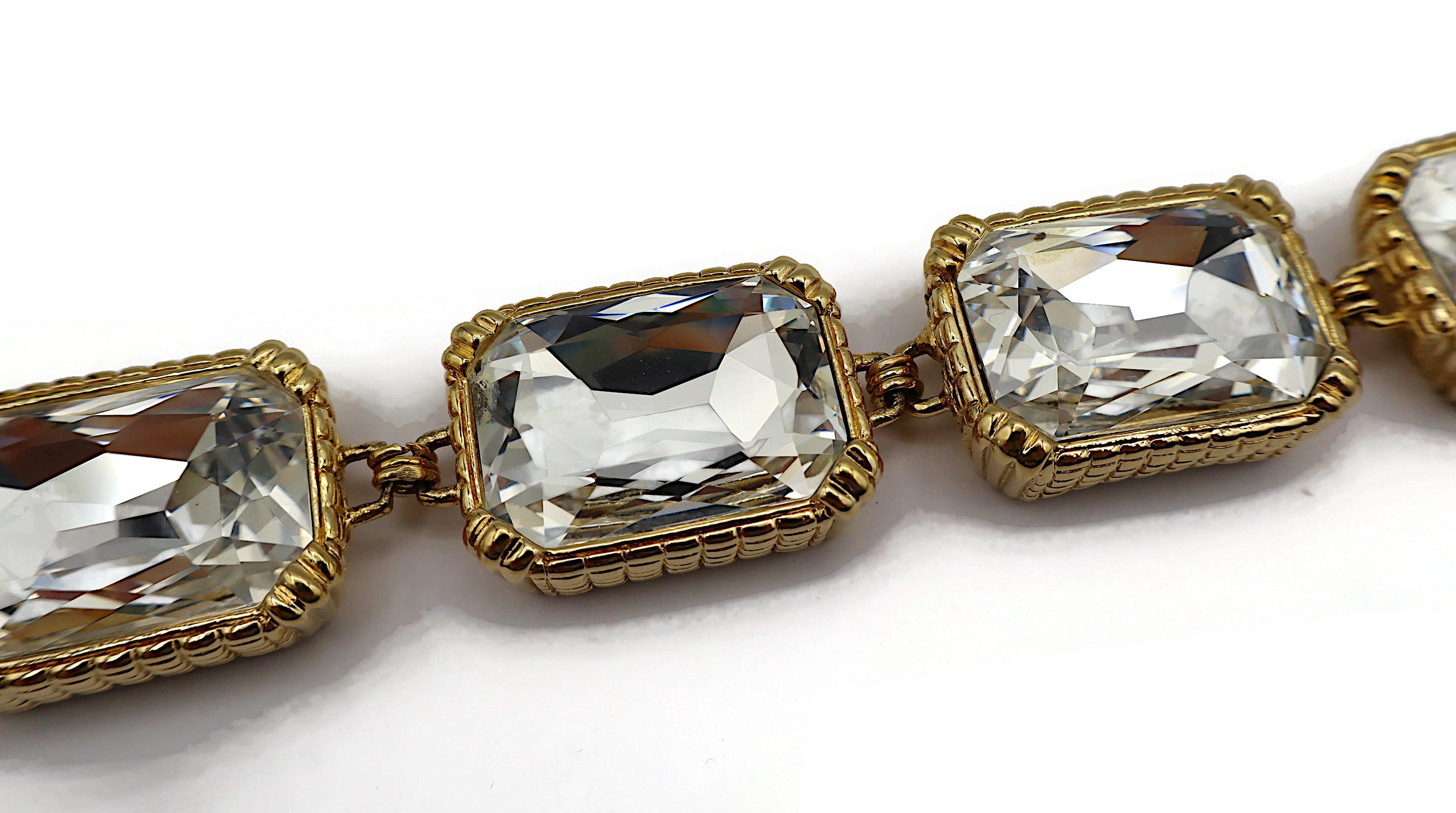 CHRISTIAN DIOR Vintage Gold Tone Rectangular Crystal Link Bracelet For Sale 1