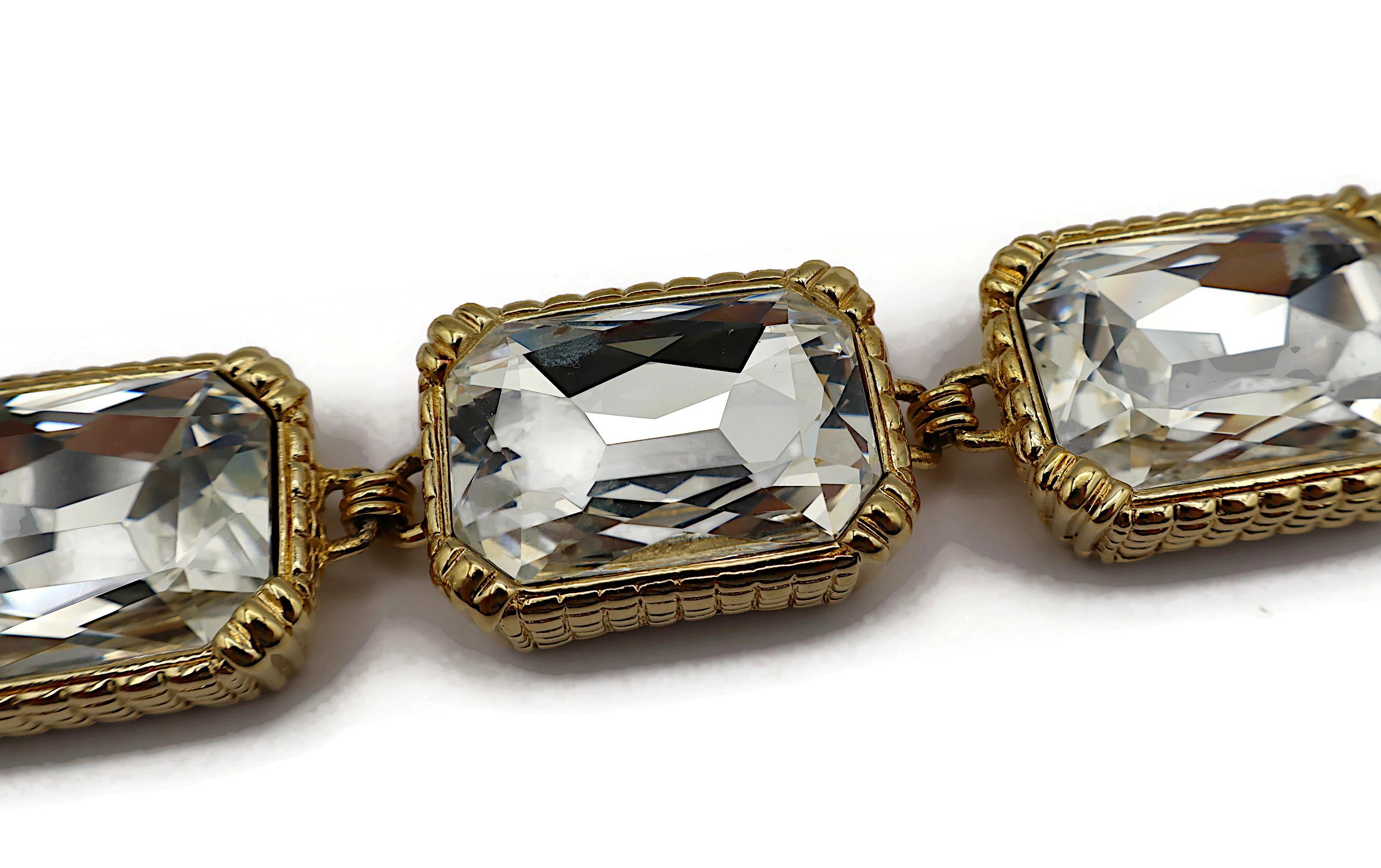 CHRISTIAN DIOR Vintage Gold Tone Rectangular Crystal Link Bracelet For Sale 2